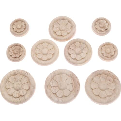 2pc 4/5/6cm Floral Wood Carved Decal Corner Appliques Frame Wall Furniture Woodcarving Decorative Figurines Crafts Home Decor