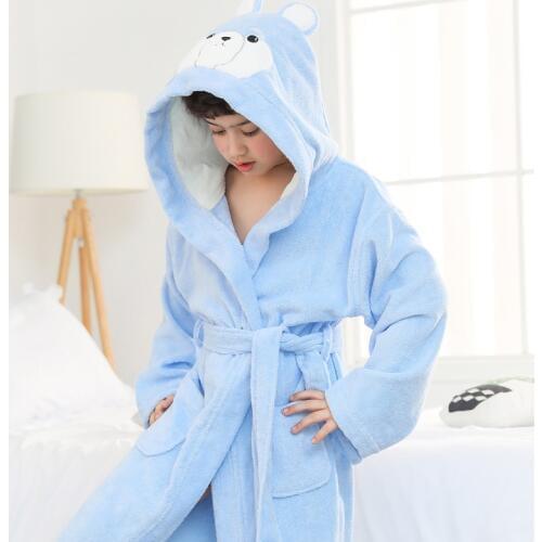 Children Robes Hood Pajamas Thick Cotton Towel Fleece Bear Nightwear Robes for 2-16 Years Old Girls Boys Baby Bathrobes