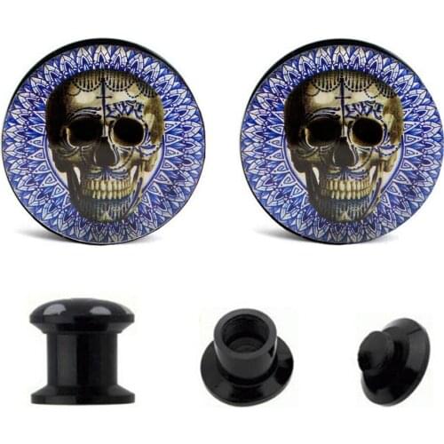 JUNLOWPY Black Screw Acrylic Skull Flesh Tunnel Ear Stretcher Expander Plugs Body Jewelry UV Ear Gauges Piercing 4-16MM