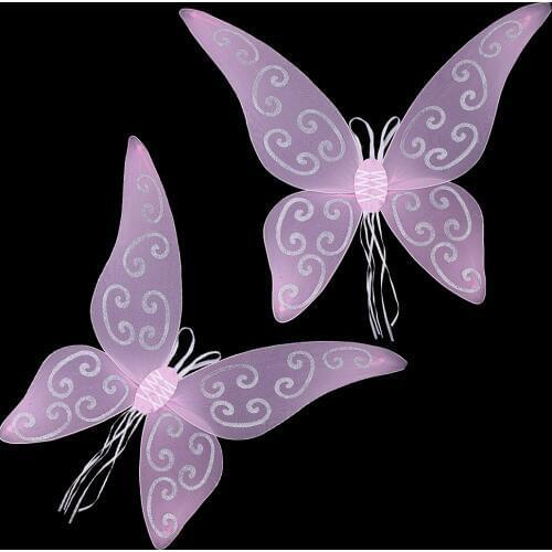 2 Pieces Adult Kid Glitter Pink Butterfly Angel Fairy Wing Party Fancy Dress