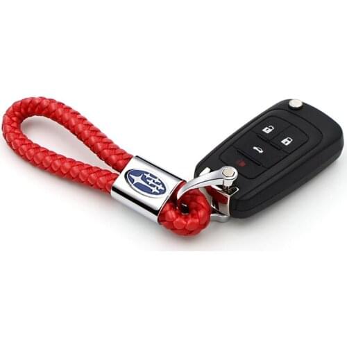 Highend leather hand-woven rope car keychain for Subaru badge metal keyring girlfriend gift pendant key chain auto Accessories