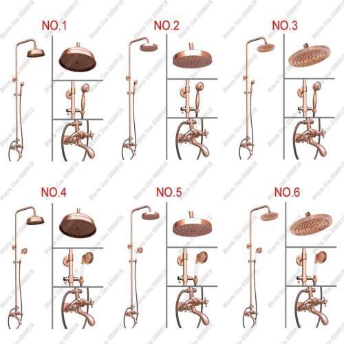 Red Copper Wall Mounted Bathroom Rain Shower Faucet Sets Dual Cross Handle Bathtub Mixer Shower Tap + Hand Shower Spray Jrg003