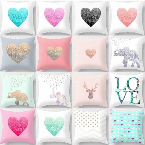 Beauty different colors heart shape love letters pattern pillow cases short velvet high quality square thick pillow case covers