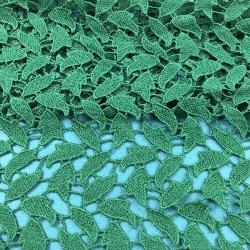 2Yards High Quality Green Leaf African Embroidery Water Soluble Milk Silk Lace Fabric Guipure Cord Nigerian Wedding Lace Fabric