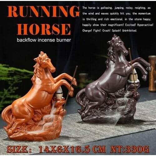 Flowers Running Horse Backflow Incense Burner for Incense Sticks Holders Ceramic Gothic Decor for Home Incense Base for Gifts