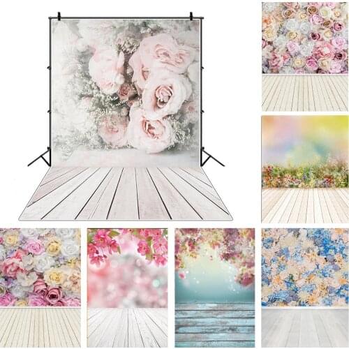 Laeacco Flowers Blooming Trees Bokeh Wooden Floor Baby Portrait Photography Backdrops Photo Backgrounds Newborn Photocall Studio