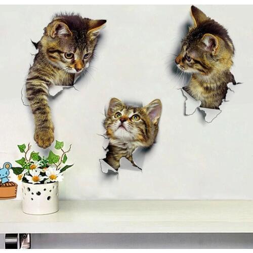 Cute 3D Cat Wallpaper Decorating Bathroom Toilet Living Room Home Decor Decal Background PVC Stickers Wallpapersc XH201/202/203