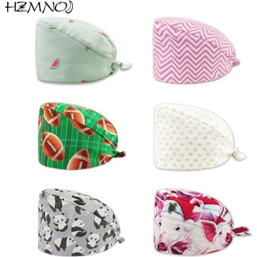 Multi-pattern Printed Cotton Nurse Cap Scrub Cap Pet Clinic Work Cap Casual Unisex Doctor Surgery Dentist Operating Room Cap