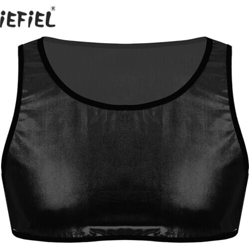 Fashion Sexy Leather Round Neck Sleeveless Slim Fit Tank Tops Vest Quick Dry Sports Fitness Gym Solid Cropped Top Nightclub Wear