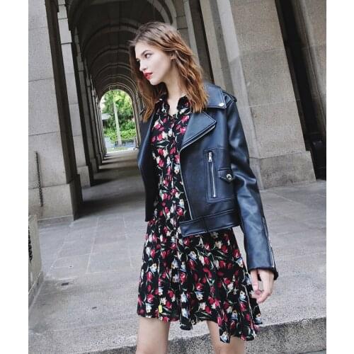 Motorcycle Biker Black Leather Coat New Autumn Red Leather Jacket Women Short Pu Jackets Turn Down Collar Slim