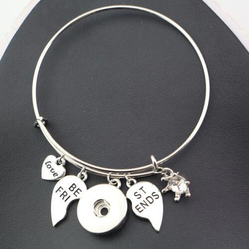 New CrystalHeart Love Best Friends Alex Style Bangles With 18mm Metal Button Snap Metal Banlges Bracelets For Women Men YYBR030