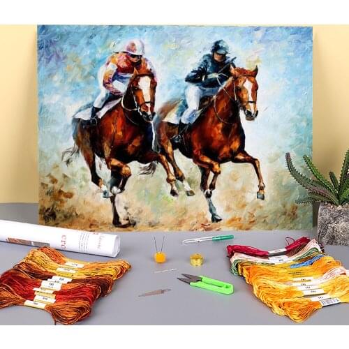 Close Race Printed 11CT Cross-Stitch Embroidery Kit DMC Threads Hobby Handiwork Craft Knitting Floss Different