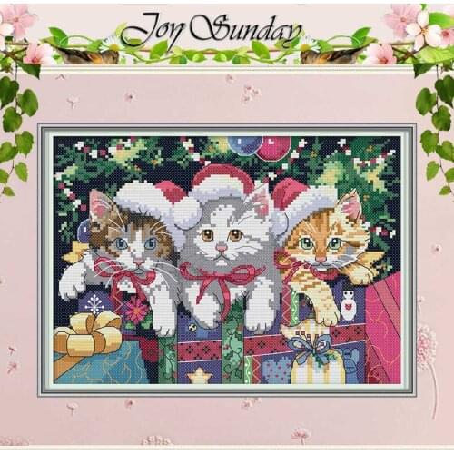 Christmas Cat Animals Counted 11CT 14CT Cross Stitch Sets DIY wholesale Cross-stitch Kits Embroidery Needlework Home Decor