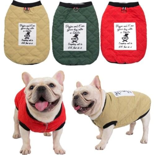 Pet Clothes French Bulldog Puppy Dog Costume Pet Jacket Plaid cotton padded clothes Dogs Clothing for Small Medium Dogs Puppy Ou