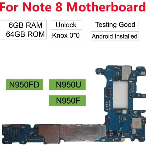Original unlocked For Samsung Galaxy Note 8 N950F N950F/DS(N950FD ) N950U 64GB 128GB Motherboard for Galaxy Note 8 Mainboard