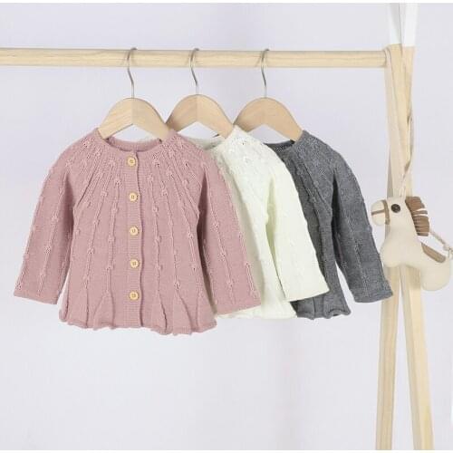 Autumn Baby Girls Sweet Long Sleeve Cardigan Coat Clothing Pure Color Knit Jacket Infant Baby Kids Girl Sweater