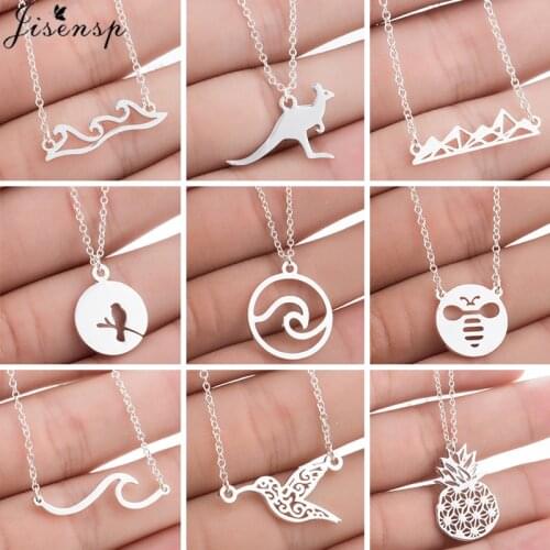 Stainless Steel Necklace Women Chokers Simple Cute Snow Mountain Pendant Bee Wave Hummingbird Necklaces Christmas Jewelry 2020