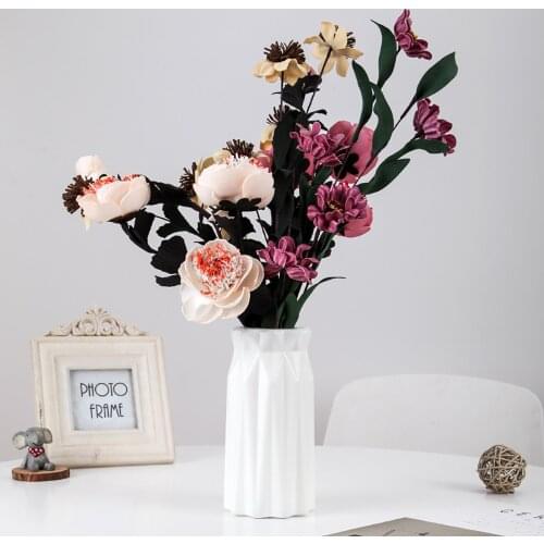 Plastic Vase For Home Decor Nordic Flower Pot White Pink Shatterproof Flowers Vase Indoor Room Geometric Cachepot for Flowers