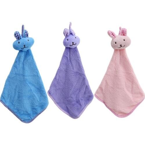 Hand Towel Plush Rabbit Cartoon Hanging Kitchen Bathroom Soft Cloth Wipe Towel Cotton Non-oil-Stick Dish Washing Quick-dry
