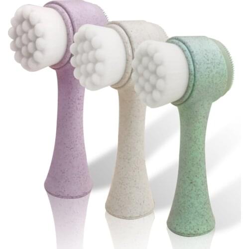 Portable Double Side Silicone Fiber Facial Cleanser Wash Brush Soft Mild Face Cleaning Face Massage Washing Skin Spin Brush 2020