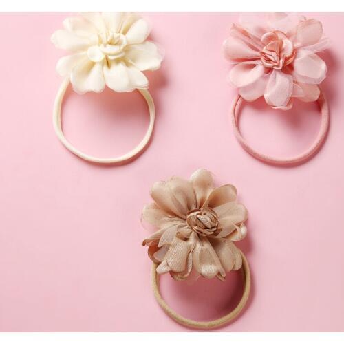 MengNa 36pcs/lot Newborn Girls Chiffon Flower Nylon Headbands Children Kids Silk Flower on Skinny Thin Nylon Headbands Headwear