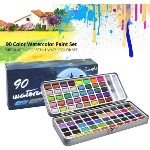Professional 90 Color Metallic Fluorescent Watercolor Set Glitter Watercolor Paint For Drawing Art Paint Supplies Art Supplies