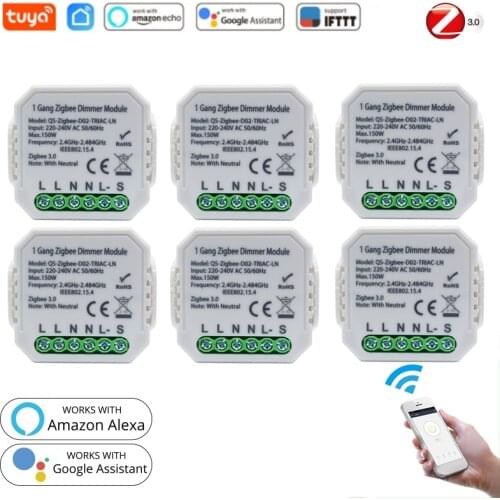 Tuya Smart Zigbee Dimmer Switch DIY Module 1 2 Gang 220V With Neutral 1 2 Way Wireless Control Works With Alexa Google Assistant