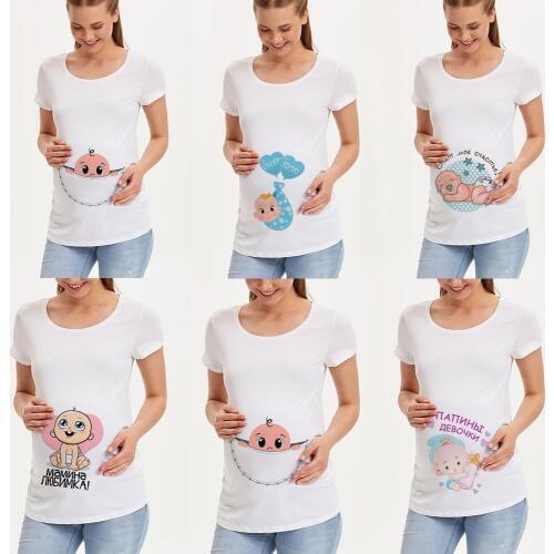 Pregnancy Shirt Maternity Cute Baby Print O-Neck Short Sleeve T-shirt Pregnant Tops Mama Clothes Baby Announcment Tshirt