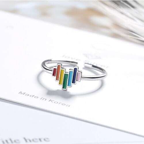 925 Sterling Silver Rainbow Heart Rings For Women Finger Rings Engagement Jewelry Fashion Party Accessory jz583