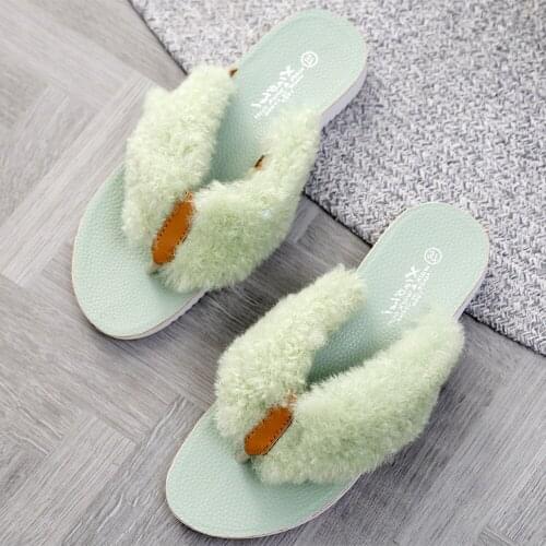 Women Home Slippers 2021 Winter Fashion Furry Slides Fur Flip Flops Woman Indoor Shoes Flat Cute Solid Female House Slippers