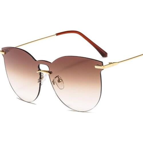 Vintage Oversized Tea Cat Eye Sunglasses Women New Sexy Summer Rimless Sun Glasses for Female Brand Designer Eyewear