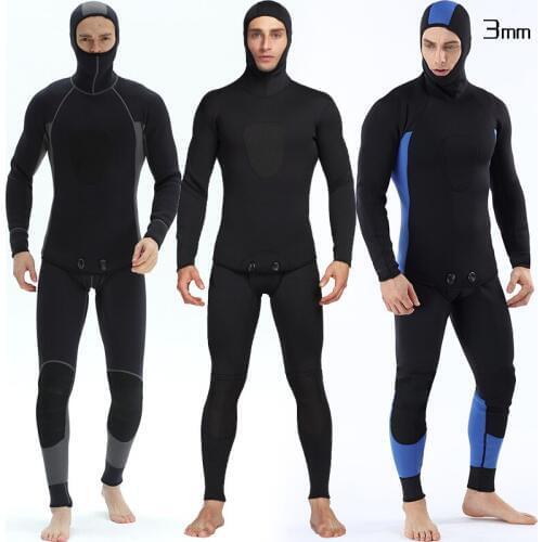 Keeping Warm Professional 3MM 2-Piece Neoprene Scuba Dive Wetsuit Zipper Split Spearfishing Wet Suit Hooded Diving Suits For Men