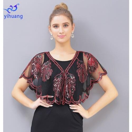 High Quality 1920s Shawl Wedding Cover Up Gatsby Party Sequin Cape Vintage Mesh Wrap Scarf for Dresses