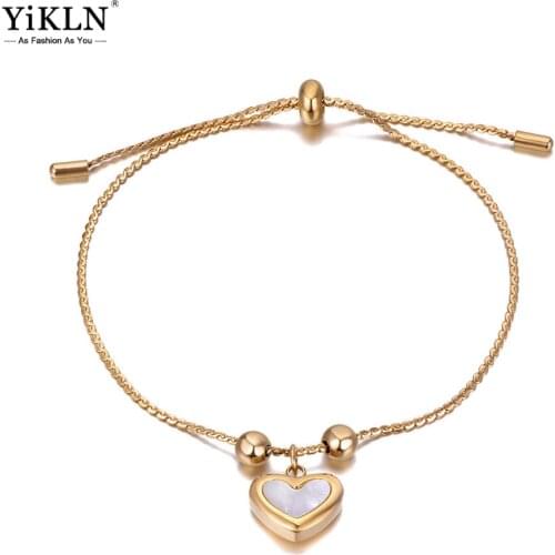 YiKLN Fashion 316L Stainless Steel Shell Heart Charm Bracelets For Women Bohemia Adjustable Party Bracelet Jewelry YB20154