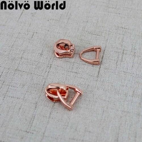 10pcs 50pcs Rose gold 5# Nylon Zipper Pulls zipper Head D ring Replacement slider metal Plating accessory for bag Zipper Sliders