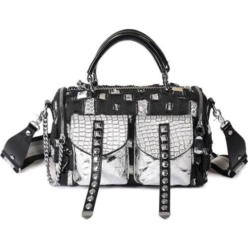 Womens Classical Handbag High Quality Totes Denim Crossbody Bags Female Rivets Shoulder Purse Ladies Top Handle Bag