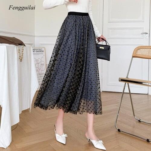 2021 Autumn Heavy Work Plaid Womens Winter Womens Mid-Length New High Waist Elegant Tulle Print Skirt