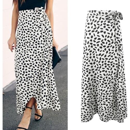 Polka Dot Print Long Summer Women Fashion Split High Waist Wrap Skirt Female Casual Clothes Bottom Elegant Lace-Up Sexy Loose