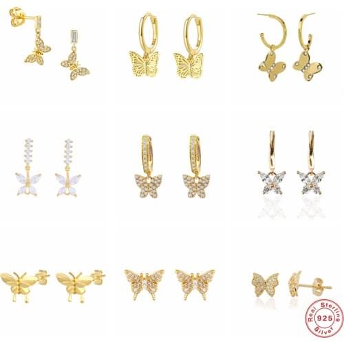 CANNER Luxury Bling Zircon Butterfly Korean Earrings For Women pendientes plata 925 Gold Color Crystal Mini Stud Earring Brincos