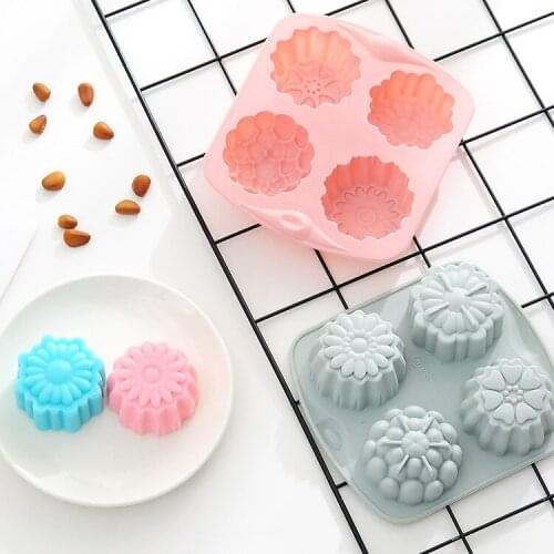 1Pcs 4 Cavity Blue/Pink Multi Purpose Cake Decorating Silicone Flower Pattern Kitchen Supplies DIY Baking Tools Soap Molds