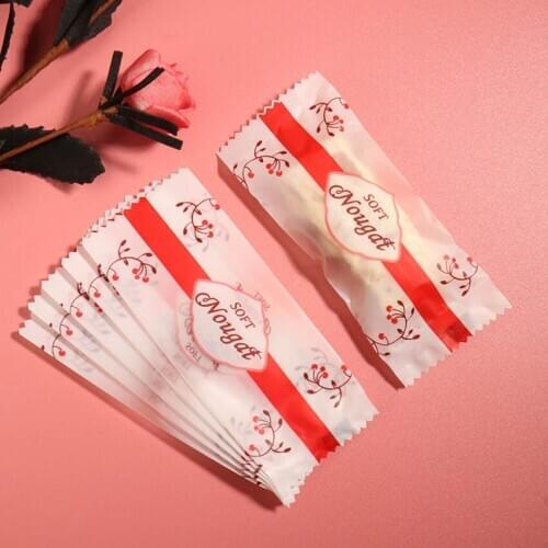 100pcs/lot Nougat Wrapping Handmade Bakery Candy Bag Red Lines Bud Soft Nougat Handmade Wedding Party DIY Sugar Bonbon Gift Bag