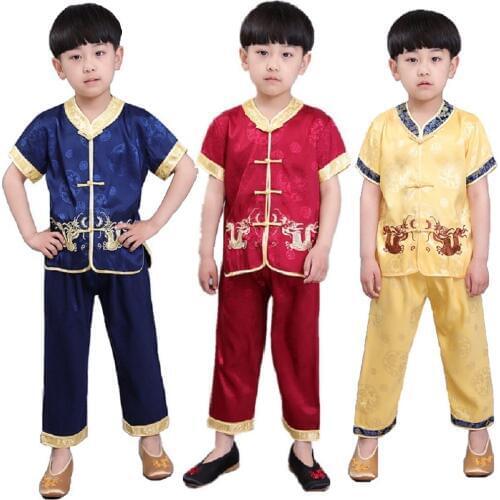 2019 Baby Boy Clothes Suits Chinese Traditional Costumes Children Cardigan Shirt Trouser 2pcs Tang Suit Set Soft Embroidery Tees
