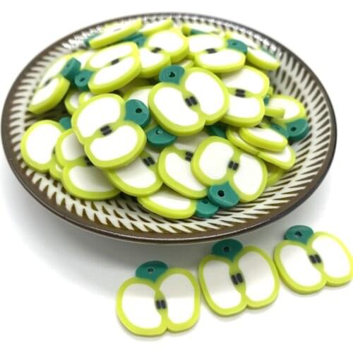 20Pcs/lot 20mm Green Ppple Beads Flakes Clay Beads Polymer Spacer Beads For Jewelry Making DIY Bracelet Hairpin #A89-5