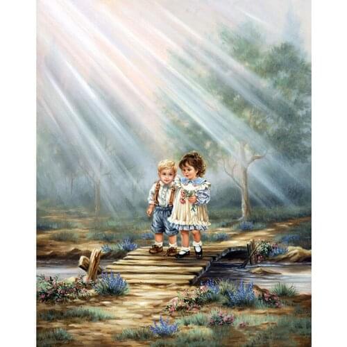 5D Diamond Pattern Rhinestone Needlework Full Square/Round Diamond Painting Cross Stitch "Cute Children" Diamond Embroidery