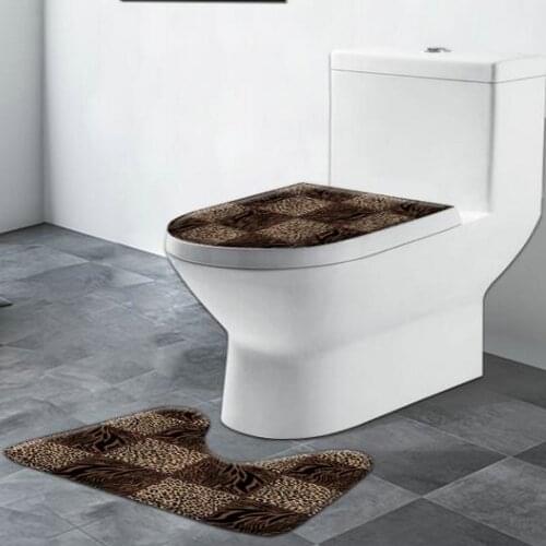 African Wild Animal Brown Leopard Pattern Bath Mat Fashion Home Flannel U Shape Non-slip Rug Toilet Lid Cover Bathroom Decor Set