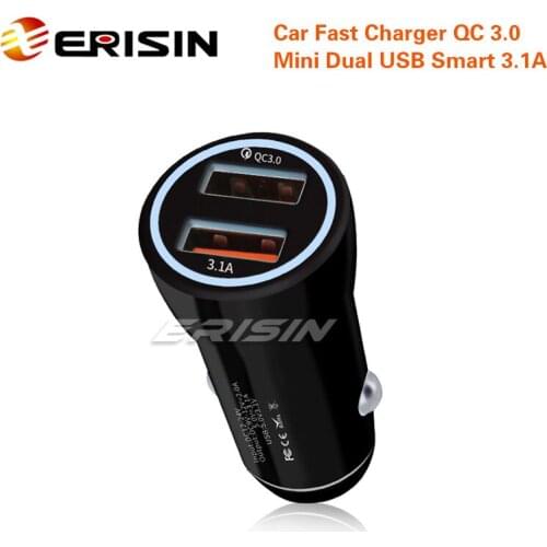 Erisin ES052 Quick Car Charger QC 3.0 Travel Dual USB 3.1A For iPhone Android ABS+PC Vechicle