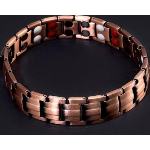 Copper Chain Bracelet Men 4 Element Black Double Row Magnetic Therapy Man Bracelets With Magnet Negative Ions Germanium Infrared