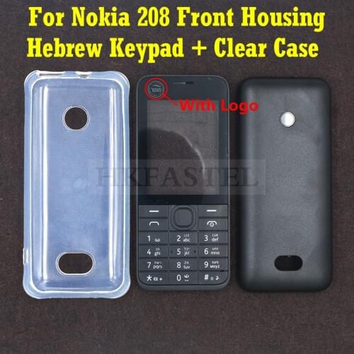 For Nokia 208 Single / Dual SIM Card Mobile Phone housing Cover Engilish Russian Hebrew Keypad Clear Soft TPU Protection Case