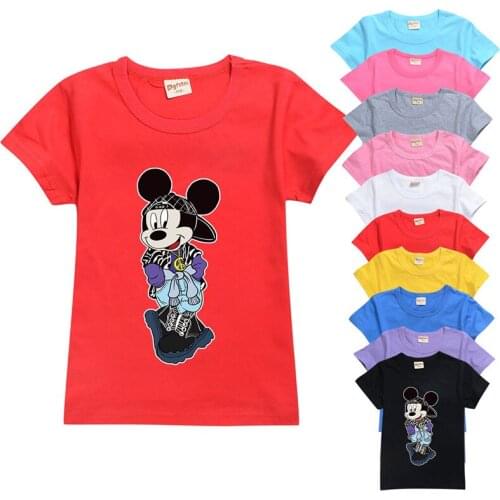 Disney Cool Mickey Kids T Shirt Cartoon Anime Cotton T-shirt Cute Printing Short-sleeved T-shirt Comfortable Clothes Tops Tees