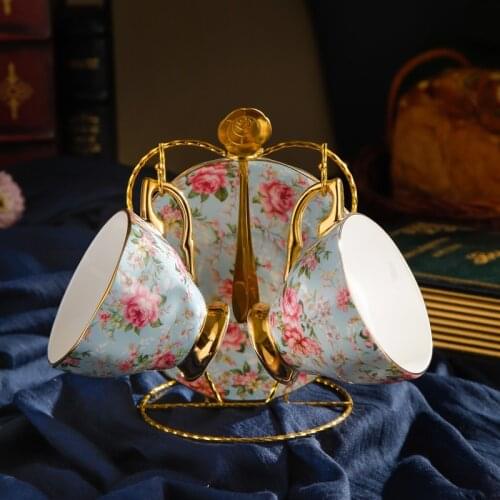 Creative Bone China Coffee Cups And Saucers 220ml Teaware Espresso Cup Latte Porcelain Mugs Pastpral Coffee Set Home Office Rose